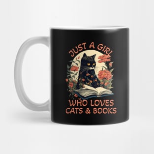 Just A Girl Who Loves Books And Cats Vintage Literary Reading Mug